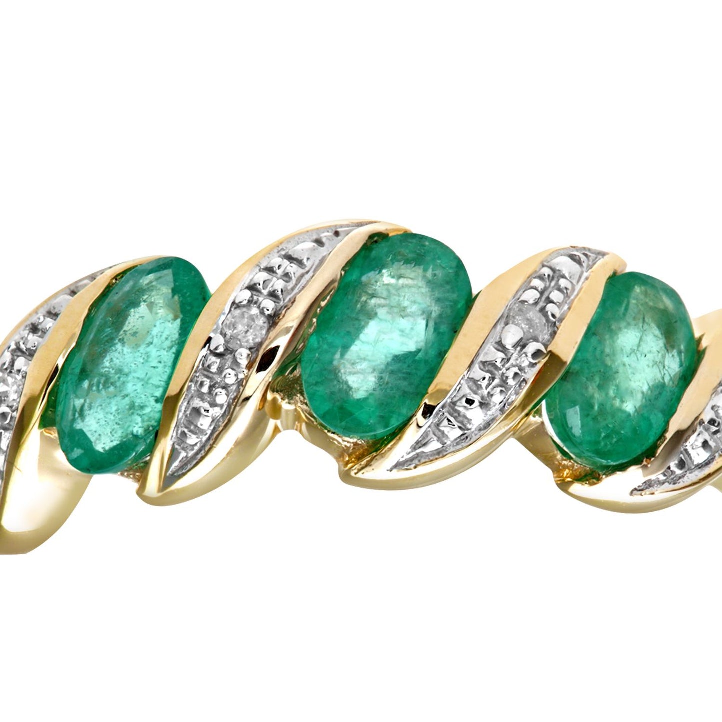 9ct Gold  Diamond Oval Emerald Wavy Ribbon Pod Trilogy Ring 2mm - PR0AXL6270YEM