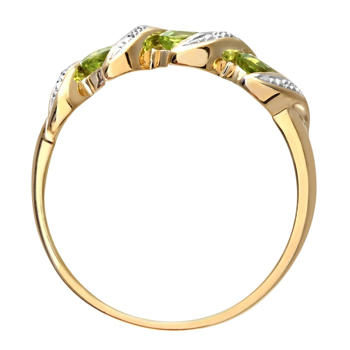 9ct Gold  Diamond Oval Peridot Wavy Ribbon Pod Trilogy Ring 2mm - PR0AXL6270YPD
