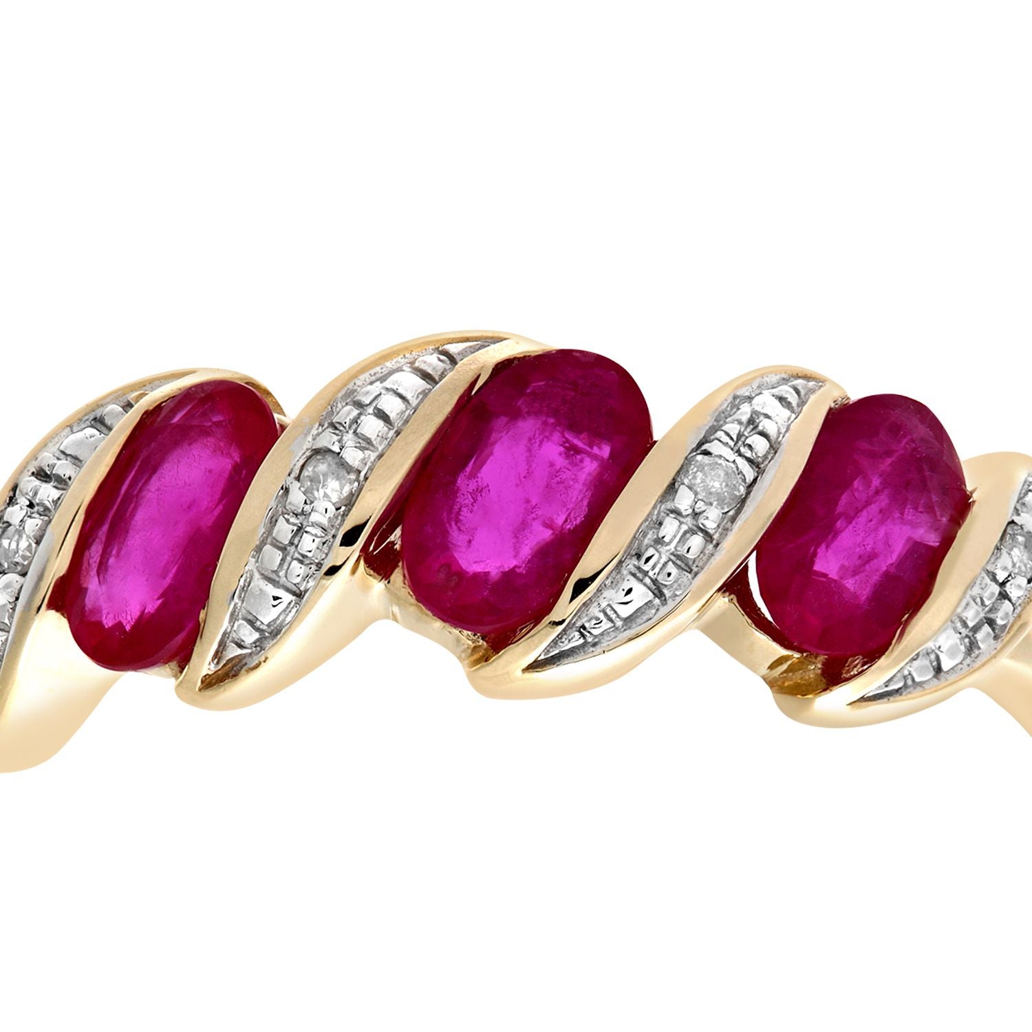9ct Gold  Diamond Oval Ruby Wavy Ribbon Pod Trilogy Ring 2mm - PR0AXL6270YRU