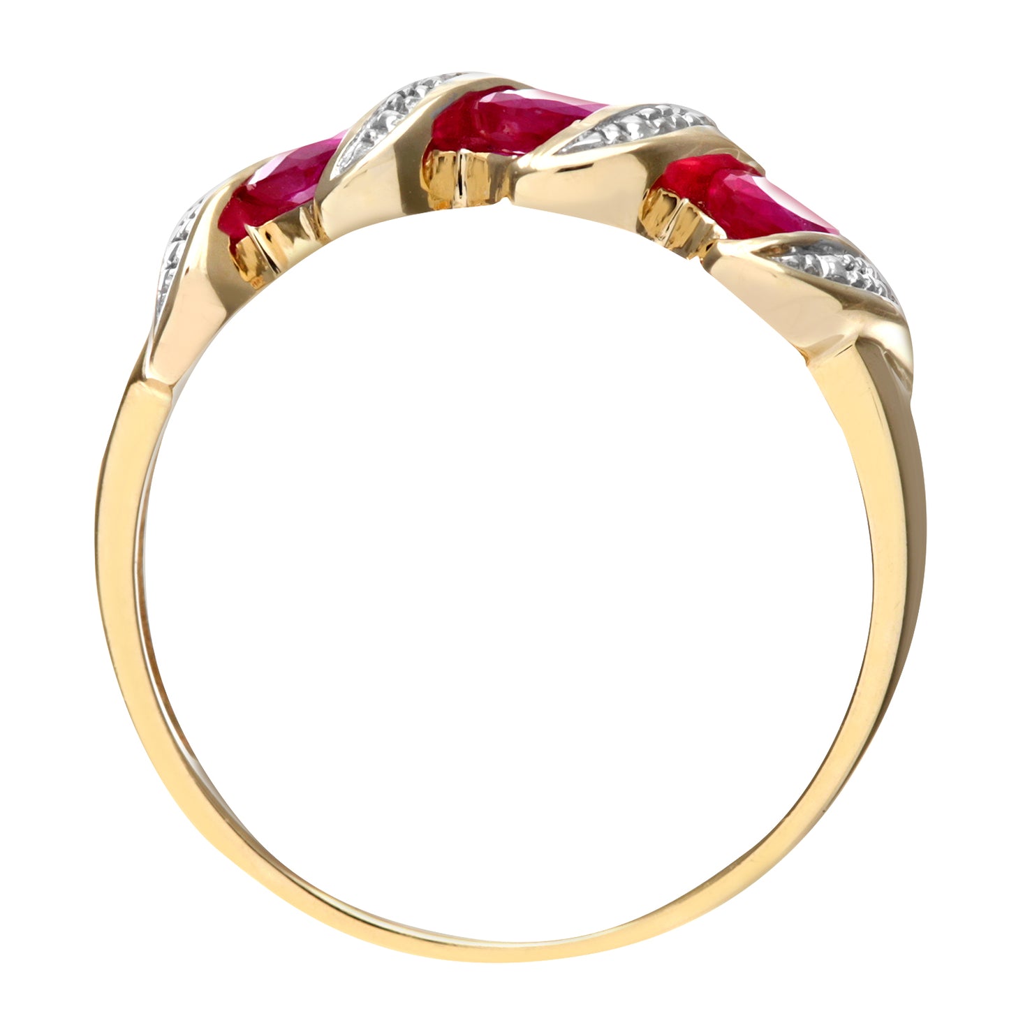 9ct Gold  Diamond Oval Ruby Wavy Ribbon Pod Trilogy Ring 2mm - PR0AXL6270YRU