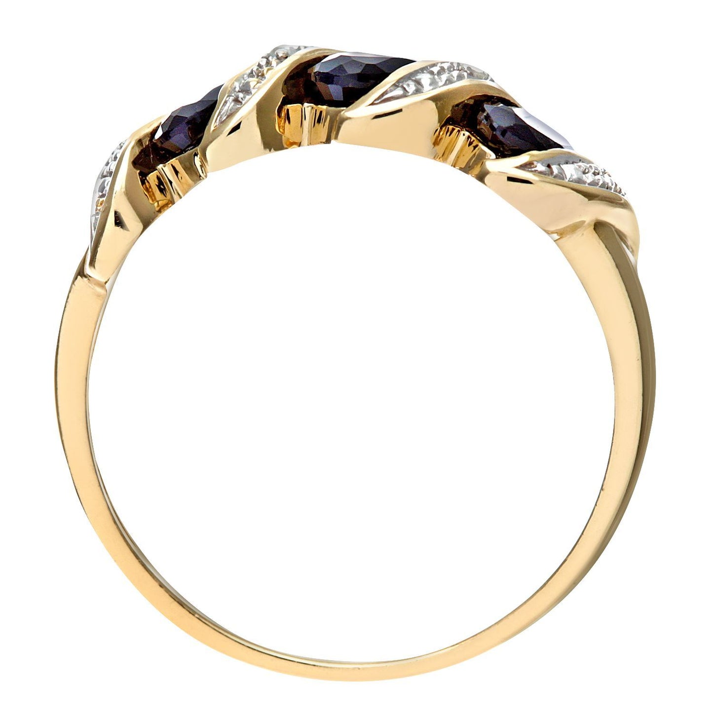 9ct Gold  Diamond Oval Sapphire Wavy Ribbon Pod Trilogy Ring 2mm - PR0AXL6270YSA