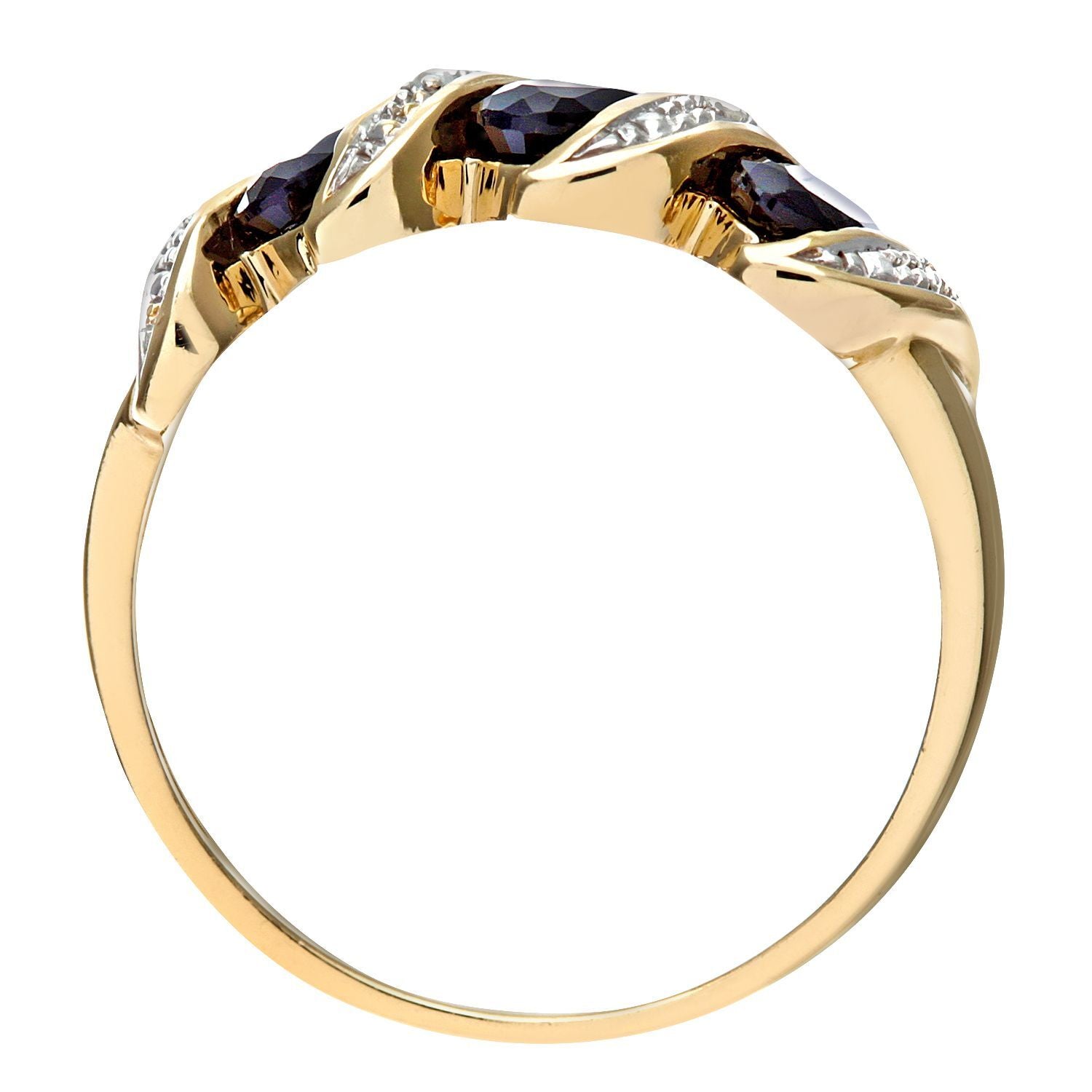 9ct Gold  Diamond Oval Sapphire Wavy Ribbon Pod Trilogy Ring 2mm - PR0AXL6270YSA
