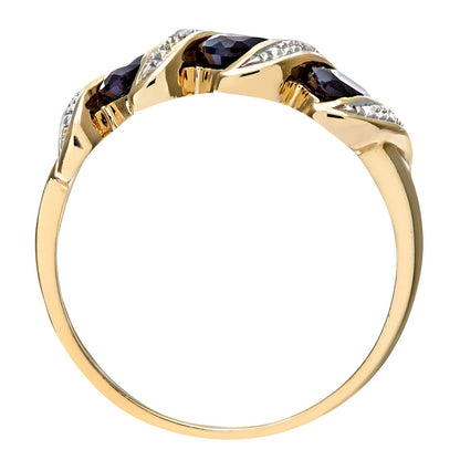 9ct Gold  Diamond Oval Sapphire Wavy Ribbon Pod Trilogy Ring 2mm - PR0AXL6270YSA