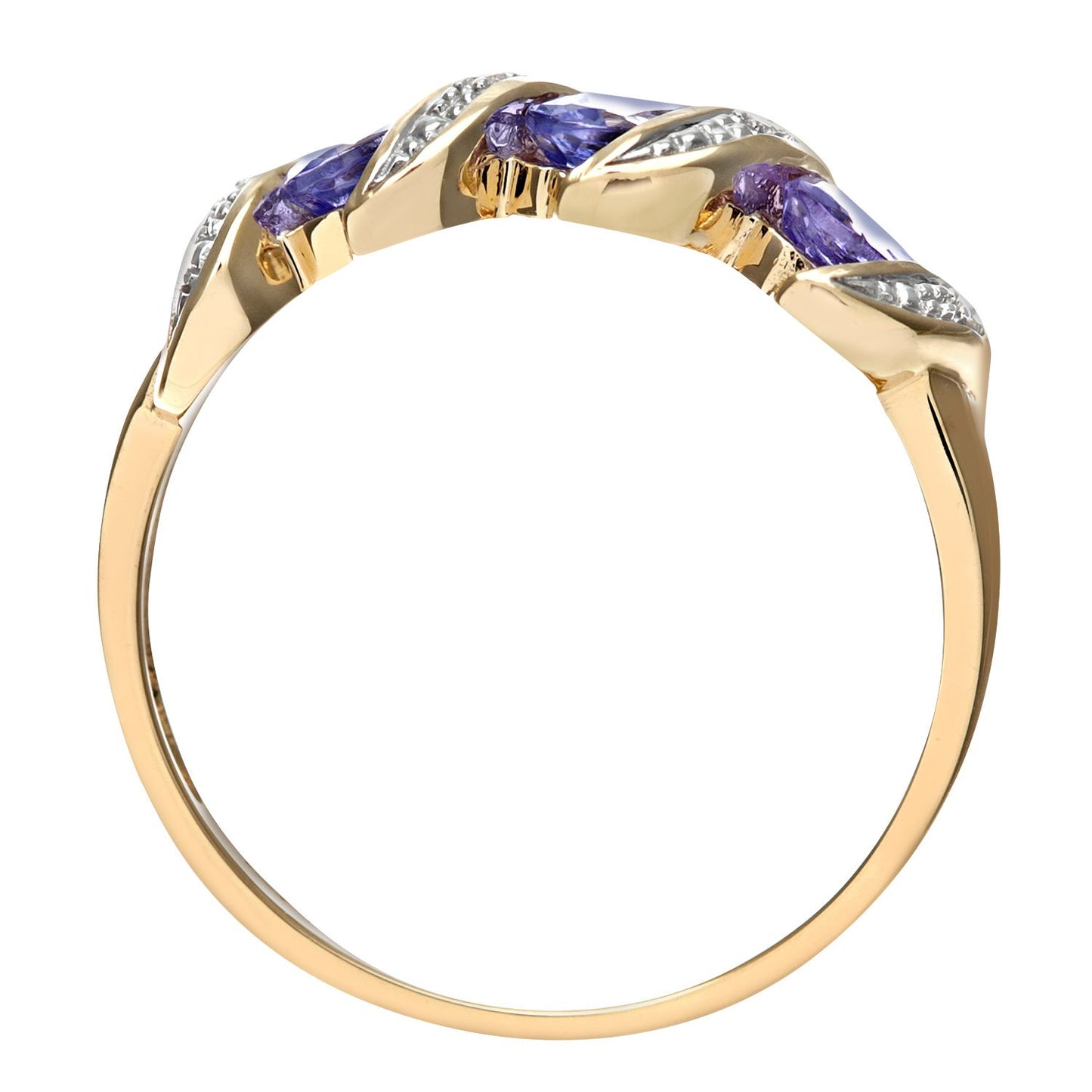 9ct Gold  Diamond Oval Tanzanite Wavy Ribbon Pod Trilogy Ring 2mm - PR0AXL6270YTanz