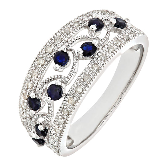 9ct White Gold  Diamond Sapphire Bubbles n Waves Eternity Ring - PR0AXL6418WSA