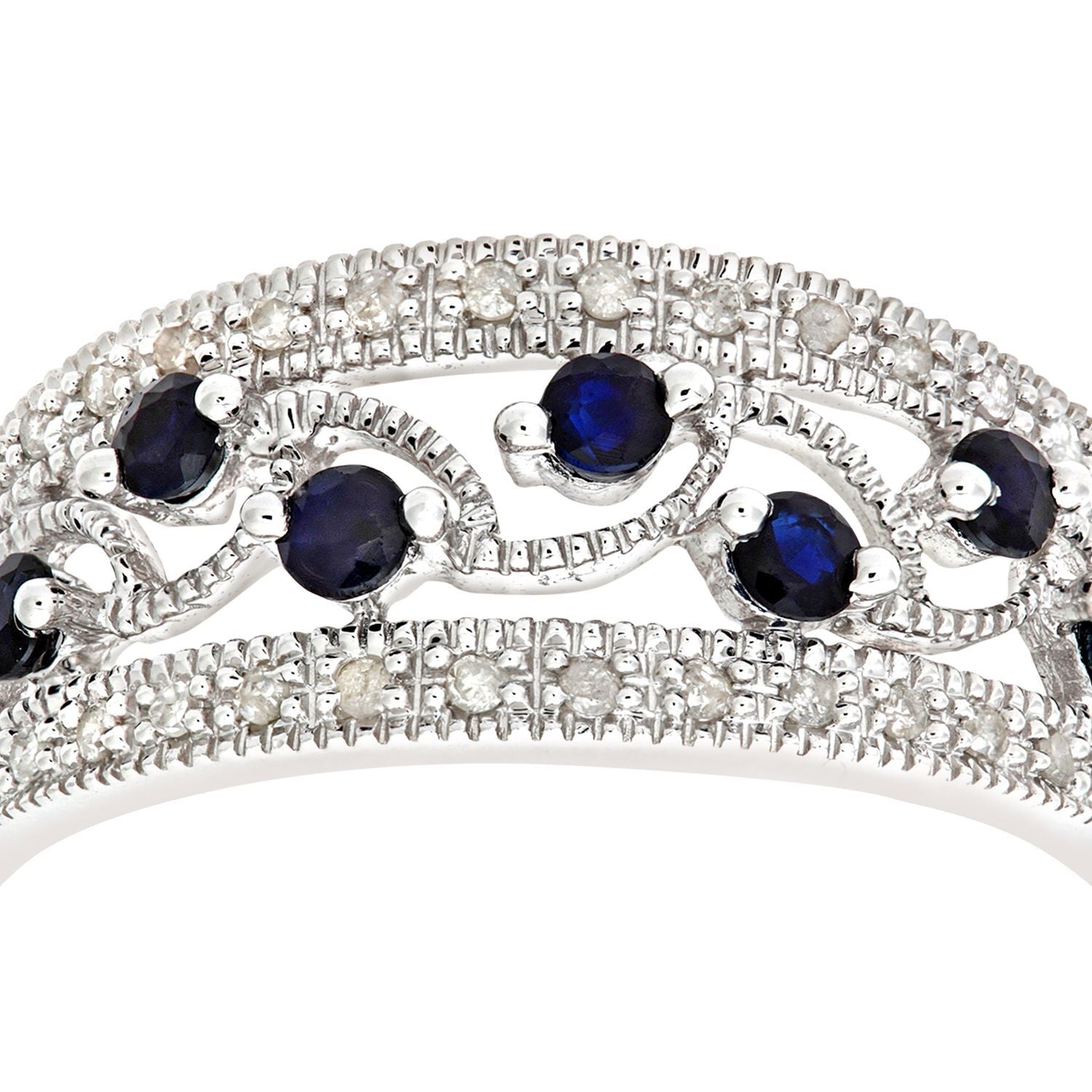 9ct White Gold  Diamond Sapphire Bubbles n Waves Eternity Ring - PR0AXL6418WSA