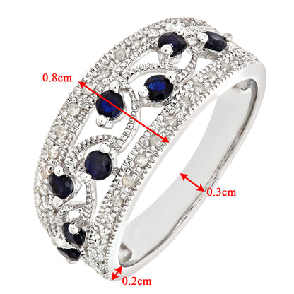 9ct White Gold  Diamond Sapphire Bubbles n Waves Eternity Ring - PR0AXL6418WSA