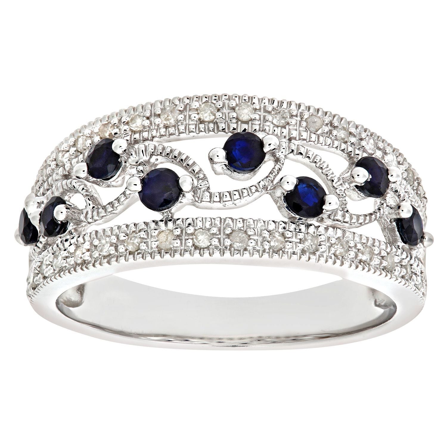 9ct White Gold  Diamond Sapphire Bubbles n Waves Eternity Ring - PR0AXL6418WSA