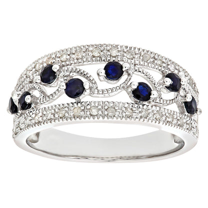 9ct White Gold  Diamond Sapphire Bubbles n Waves Eternity Ring - PR0AXL6418WSA