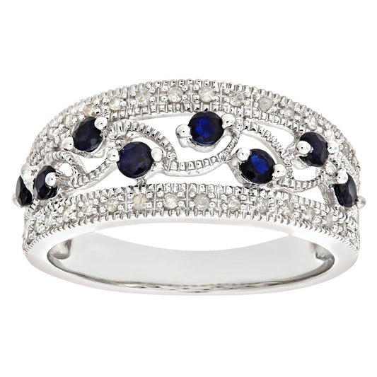 9ct White Gold  Diamond Sapphire Bubbles n Waves Eternity Ring - PR0AXL6418WSA