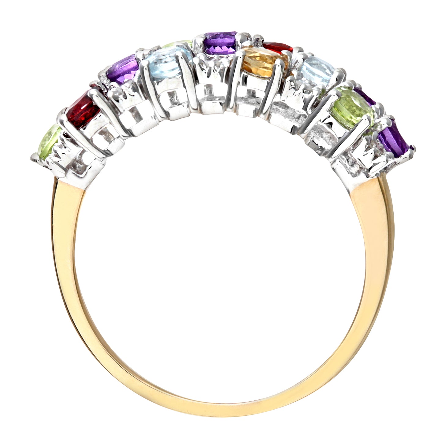 9ct Gold  Diamond Amethyst 3 Row Multi Colour Rainbow Dress Ring - PR0AXL6445YMULTI