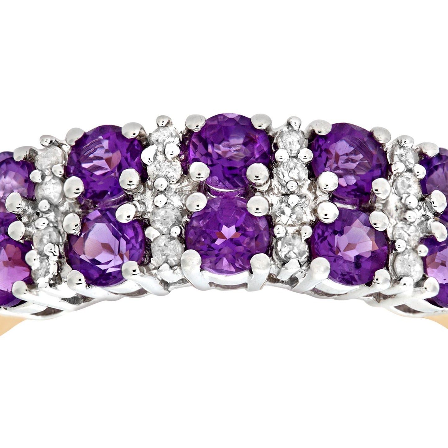 9ct Gold  Diamond Amethyst Double Row Stripey Eternity Ring 3mm - PR0AXL6446YAM