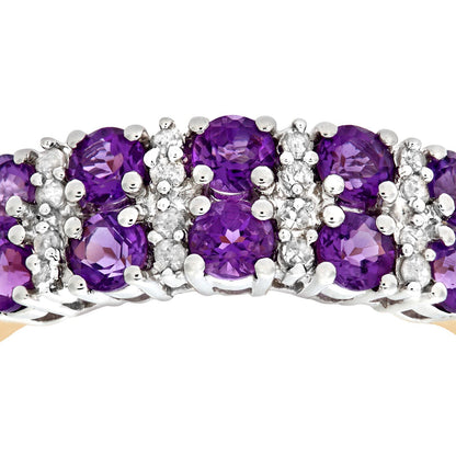 9ct Gold  Diamond Amethyst Double Row Stripey Eternity Ring 3mm - PR0AXL6446YAM