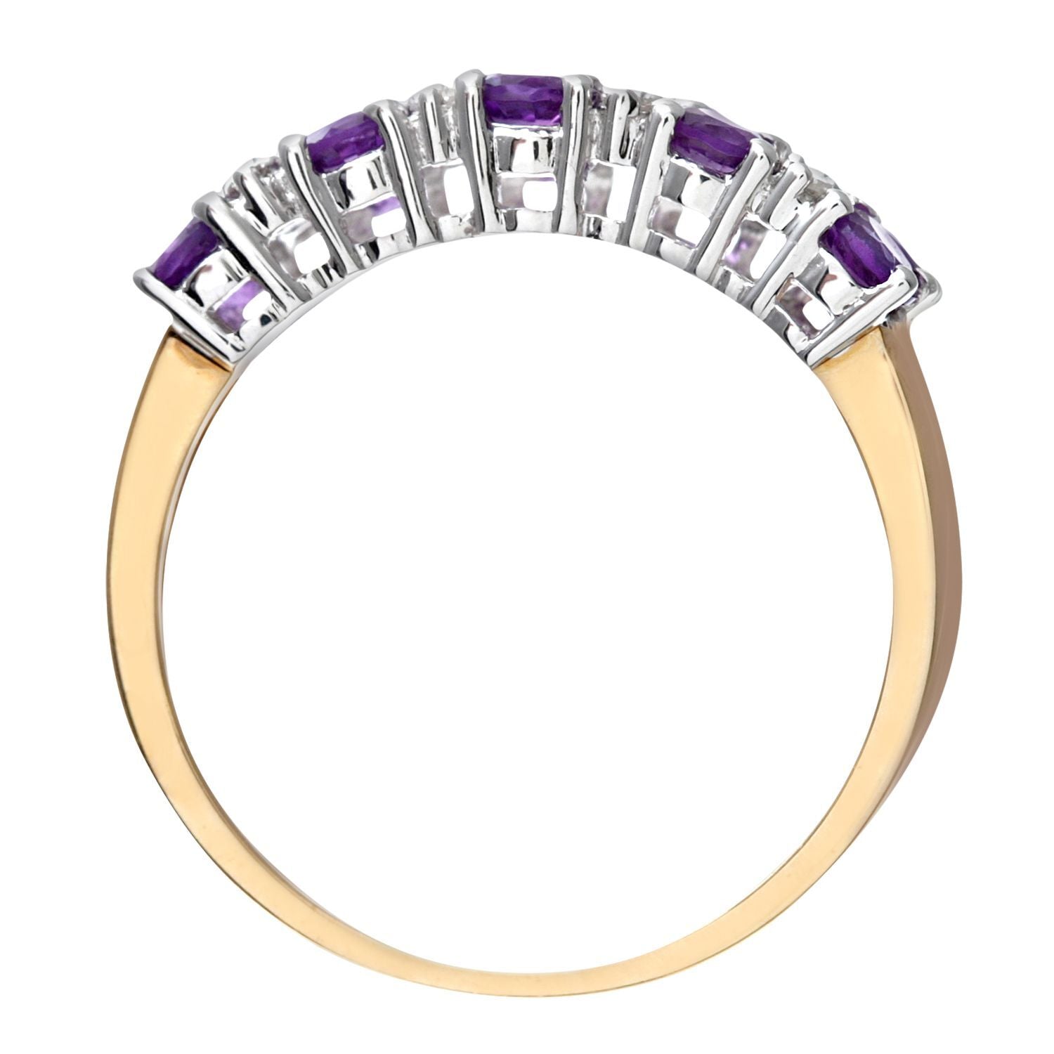 9ct Gold  Diamond Amethyst Double Row Stripey Eternity Ring 3mm - PR0AXL6446YAM