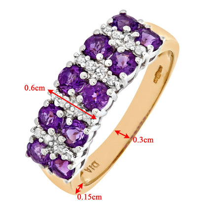 9ct Gold  Diamond Amethyst Double Row Stripey Eternity Ring 3mm - PR0AXL6446YAM