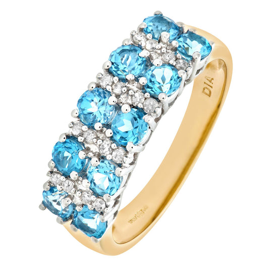 9ct Gold  Diamond Blue Topaz Double Row Stripey Eternity Ring 3mm - PR0AXL6446YBT