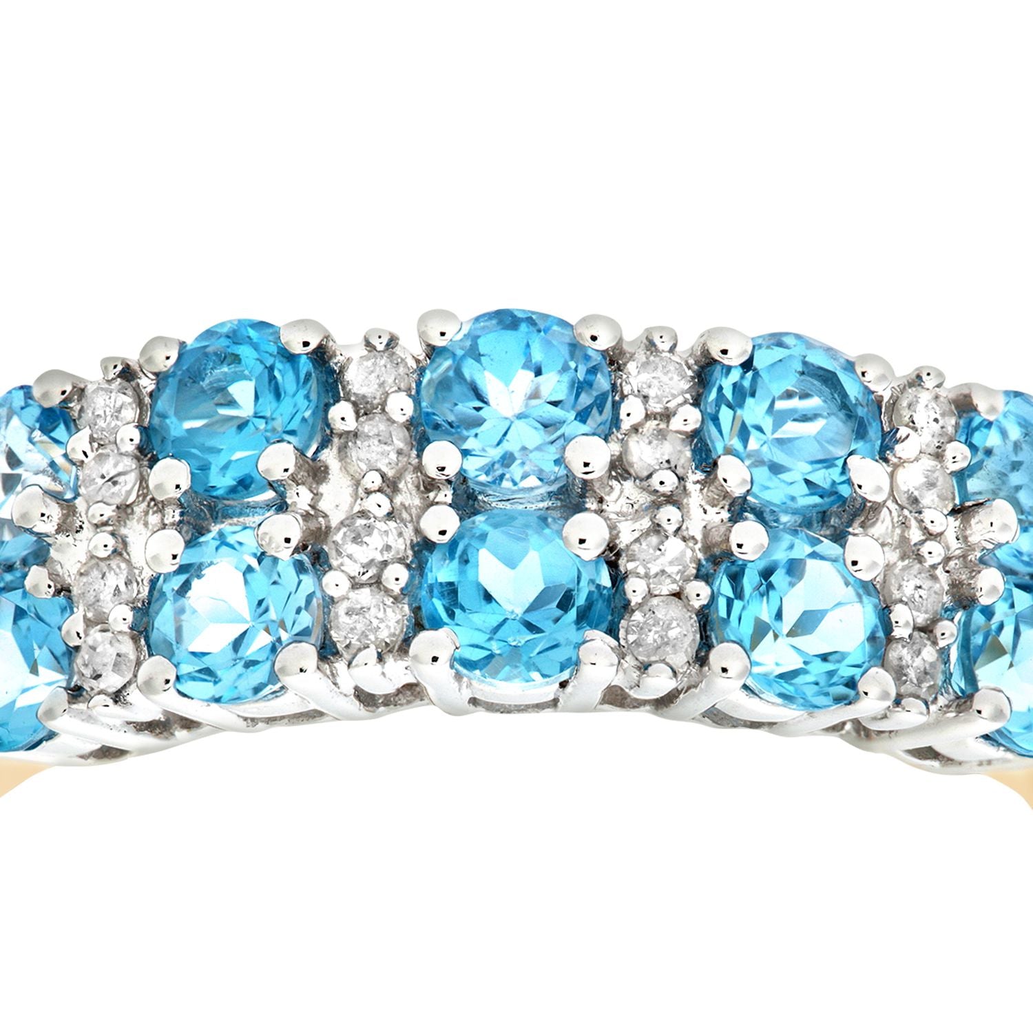 9ct Gold  Diamond Blue Topaz Double Row Stripey Eternity Ring 3mm - PR0AXL6446YBT