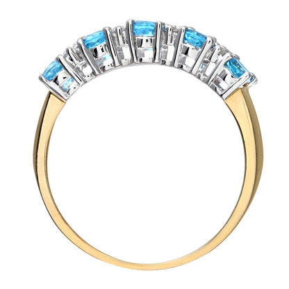 9ct Gold  Diamond Blue Topaz Double Row Stripey Eternity Ring 3mm - PR0AXL6446YBT
