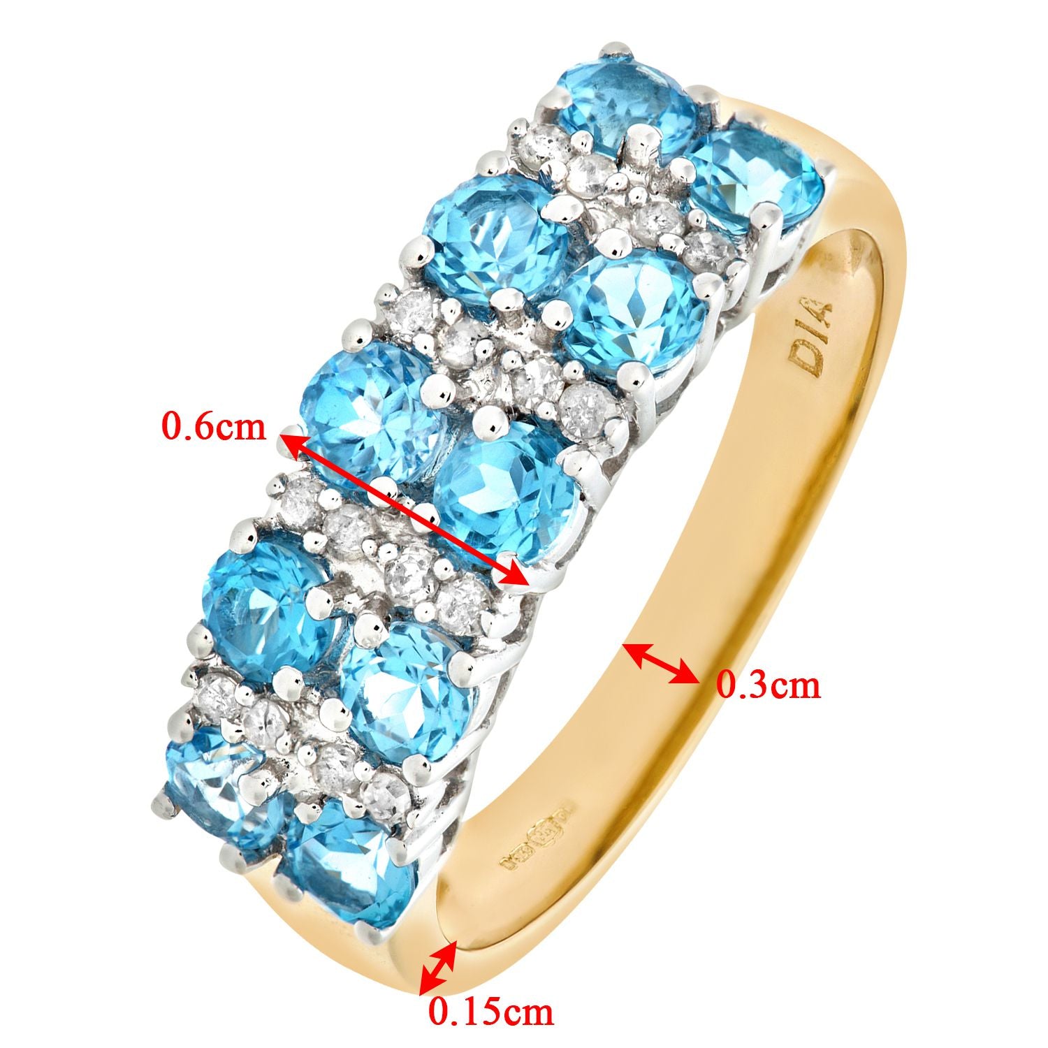 9ct Gold  Diamond Blue Topaz Double Row Stripey Eternity Ring 3mm - PR0AXL6446YBT
