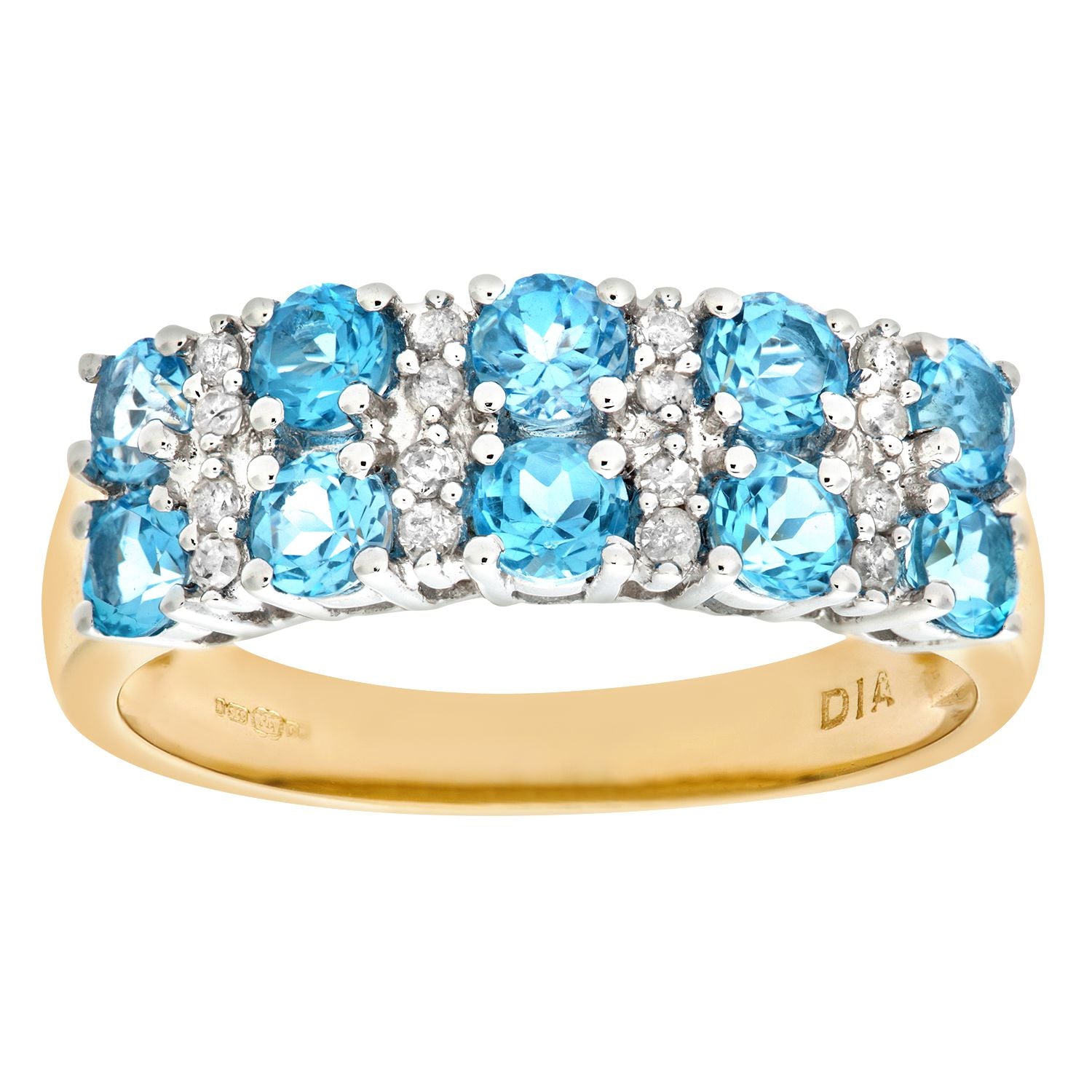 9ct Gold  Diamond Blue Topaz Double Row Stripey Eternity Ring 3mm - PR0AXL6446YBT