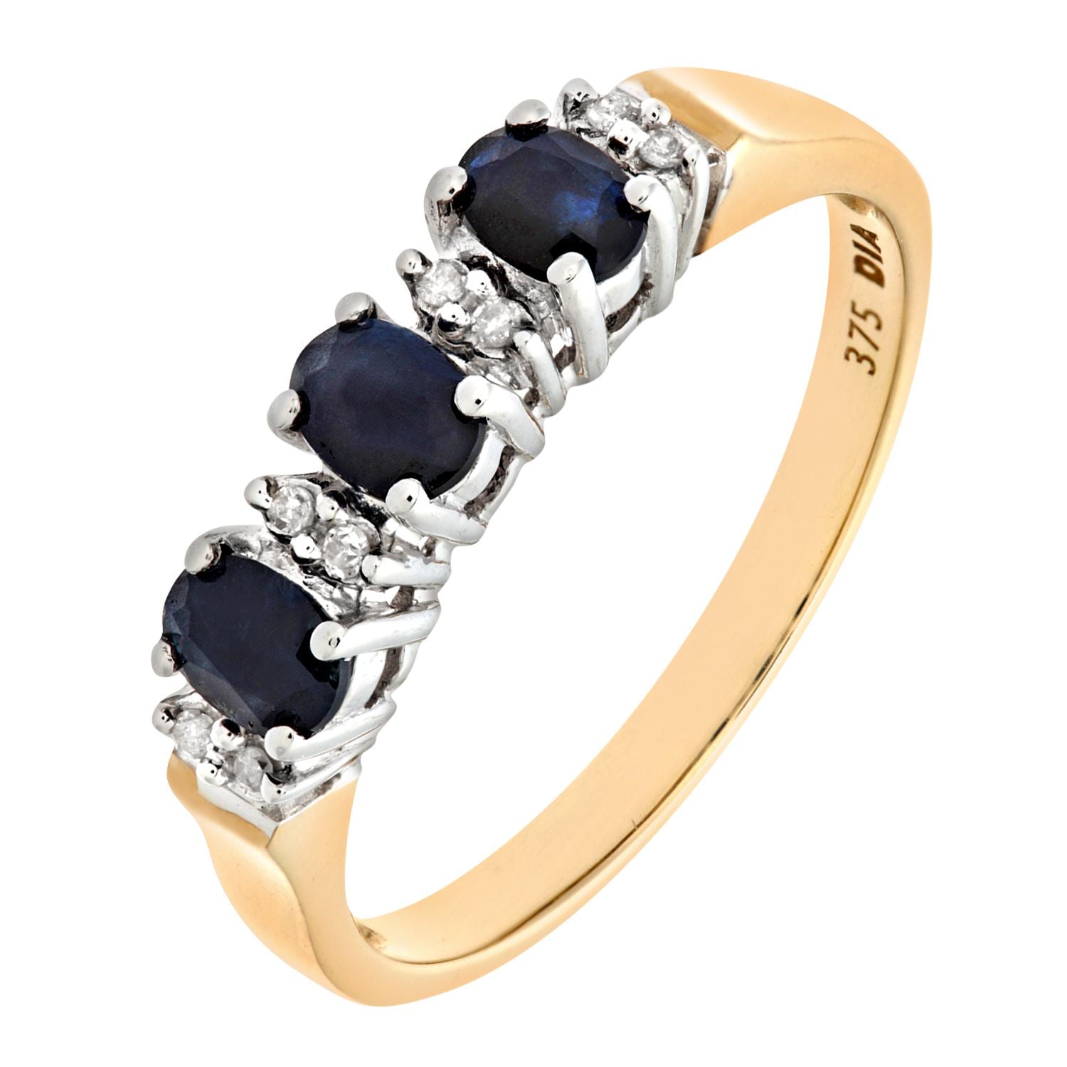 9ct Gold  Diamond Oval 0.86ct Sapphire Trilogy Eternity Ring 2mm - PR0AXL6491YSA