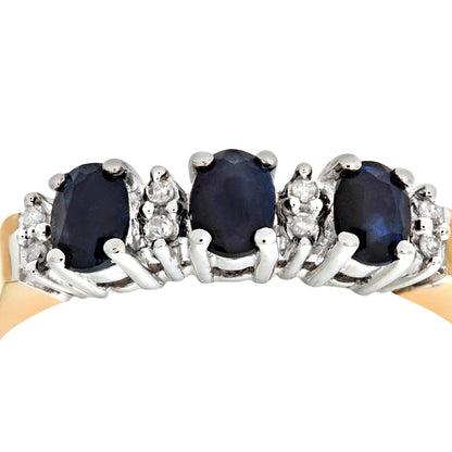 9ct Gold  Diamond Oval 0.86ct Sapphire Trilogy Eternity Ring 2mm - PR0AXL6491YSA