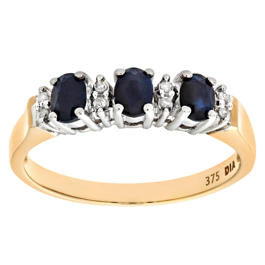 9ct Gold  Diamond Oval 0.86ct Sapphire Trilogy Eternity Ring 2mm - PR0AXL6491YSA