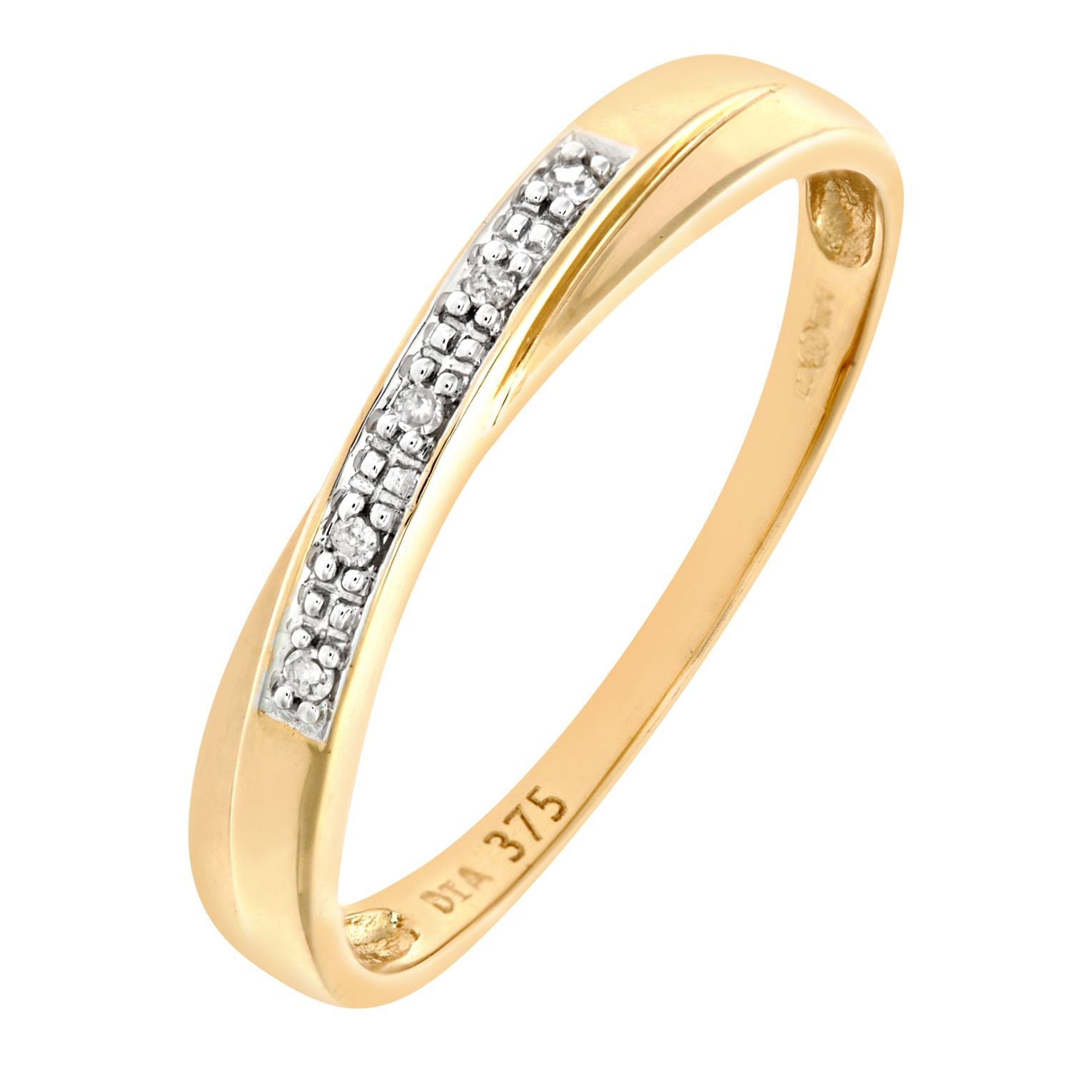 9ct Gold  2pts Diamond Crossover 5 Stone Panel Wedding Ring 1.5mm - PR0AXL6552Y