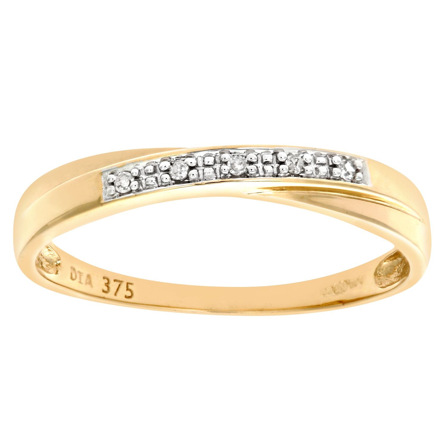 9ct Gold  2pts Diamond Crossover 5 Stone Panel Wedding Ring 1.5mm - PR0AXL6552Y