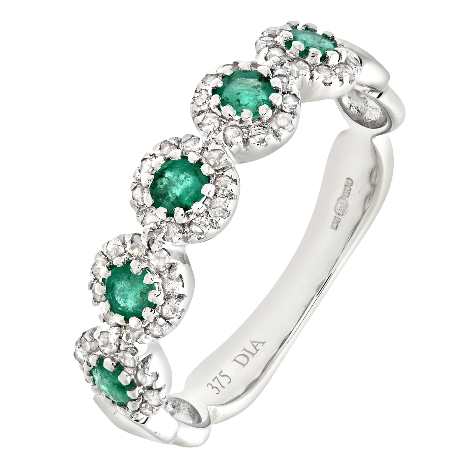 9ct White Gold  Diamond Emerald Bubble Halo Eternity Ring - PR0AXL6629WEM