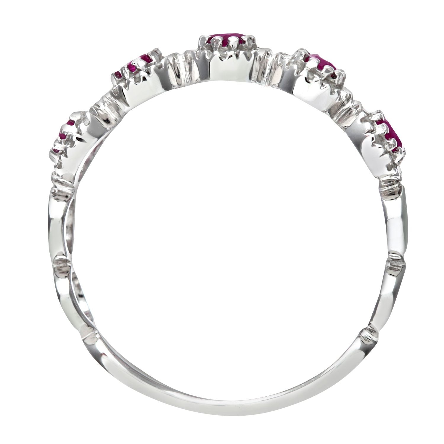 9ct White Gold  Diamond Ruby Bubble Halo Pentalogy Eternity Ring - PR0AXL6629WRU