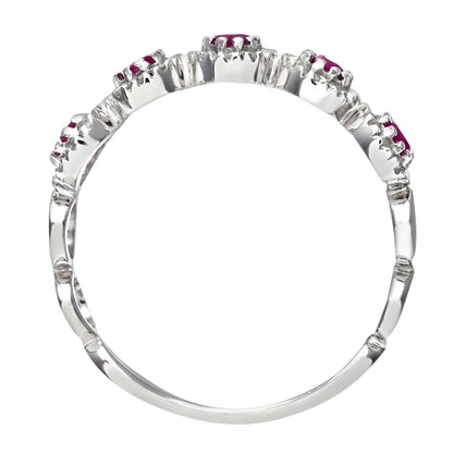 9ct White Gold  Diamond Ruby Bubble Halo Pentalogy Eternity Ring - PR0AXL6629WRU