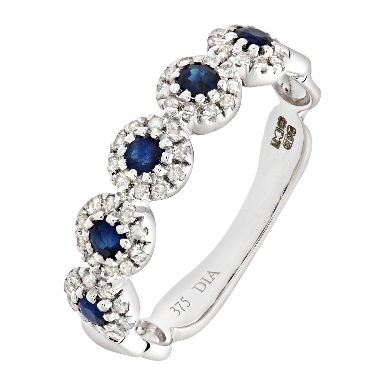 9ct White Gold  Diamond Sapphire Bubble Halo Eternity Ring - PR0AXL6629WSA