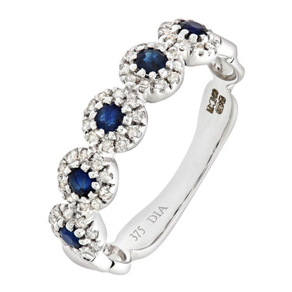 9ct White Gold  Diamond Sapphire Bubble Halo Eternity Ring - PR0AXL6629WSA