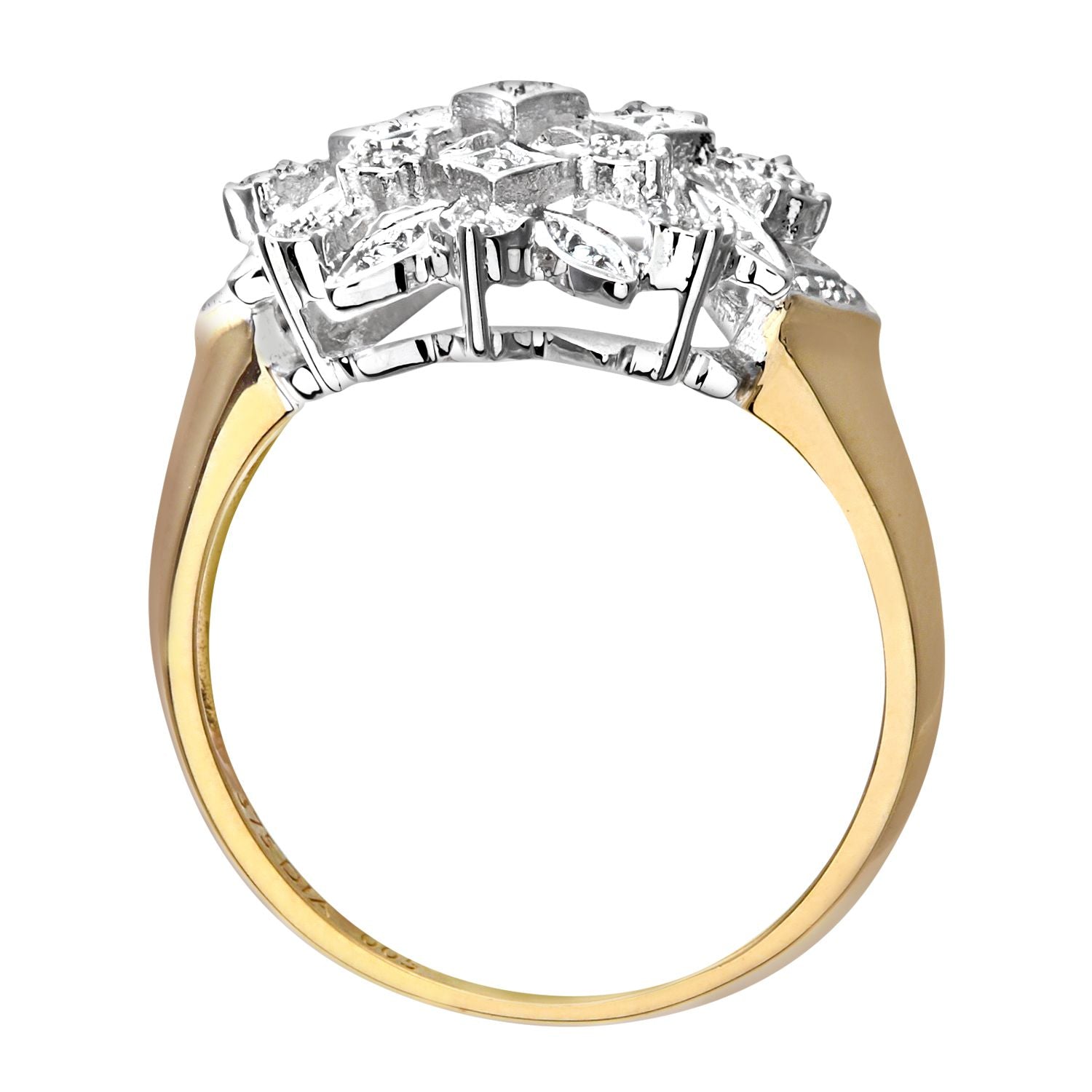 9ct Gold  Round 5pts Diamond Art Deco Flower Dome Cluster Ring - PR0AXL6727Y
