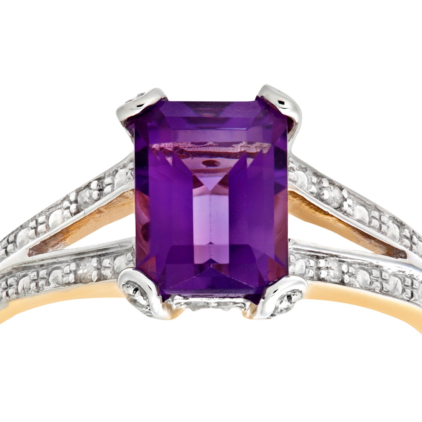 9ct Gold  Diamond Emerald Cut Amethyst Art Deco Solitaire Ring - PR0AXL6767YAM