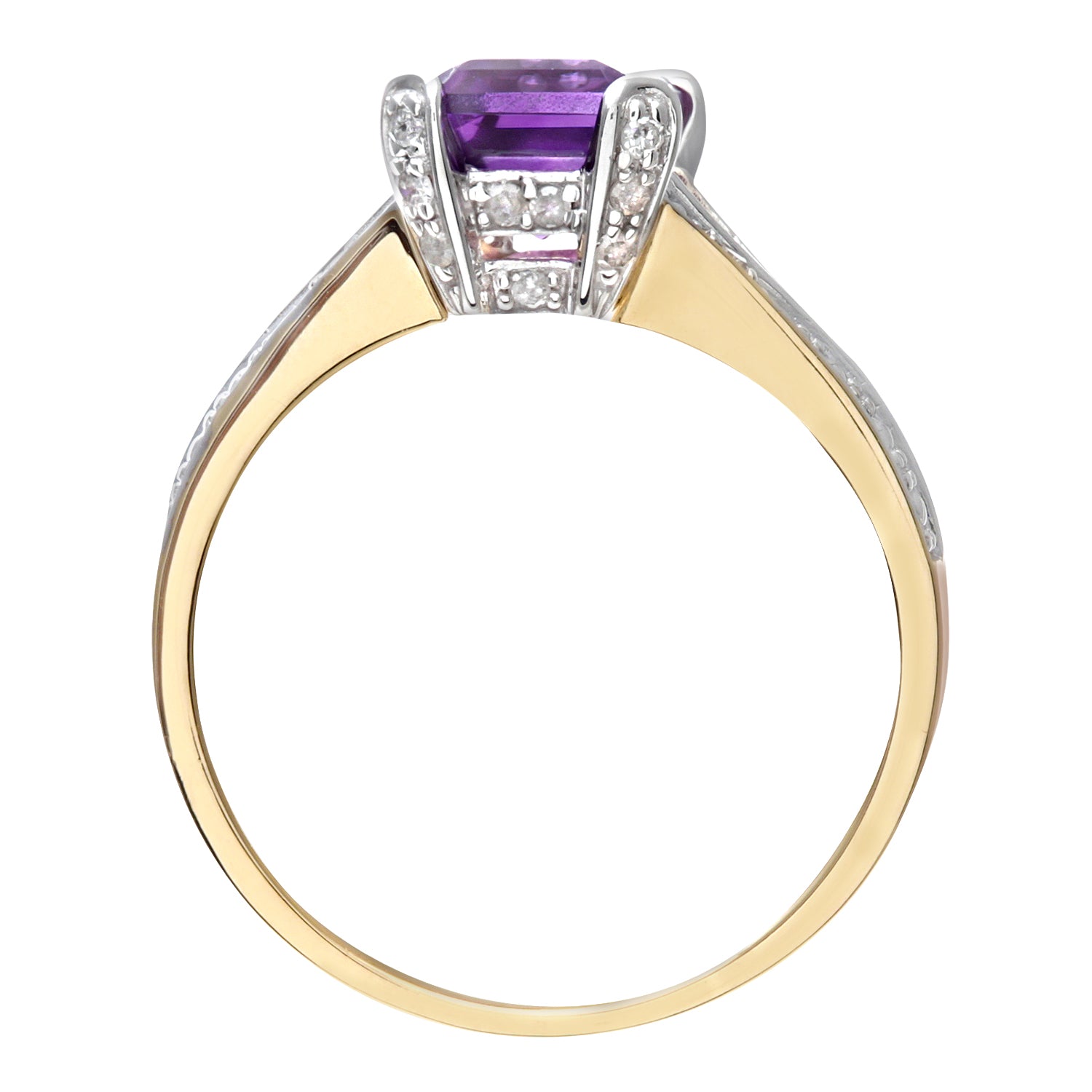 9ct Gold  Diamond Emerald Cut Amethyst Art Deco Solitaire Ring - PR0AXL6767YAM