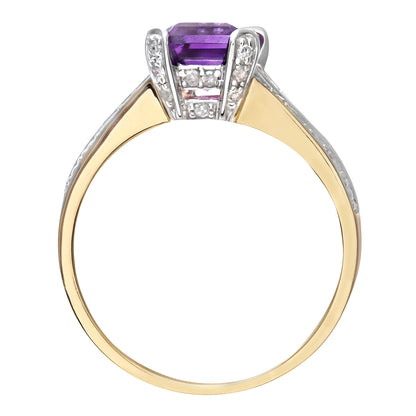 9ct Gold  Diamond Emerald Cut Amethyst Art Deco Solitaire Ring - PR0AXL6767YAM