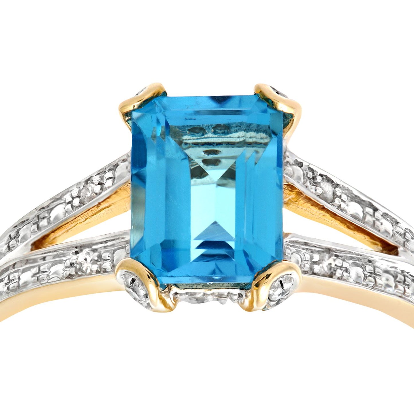 9ct Gold  Diamond Emerald Cut Blue Topaz Art Deco Solitaire Ring - PR0AXL6767YBT