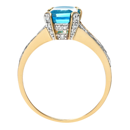 9ct Gold  Diamond Emerald Cut Blue Topaz Art Deco Solitaire Ring - PR0AXL6767YBT