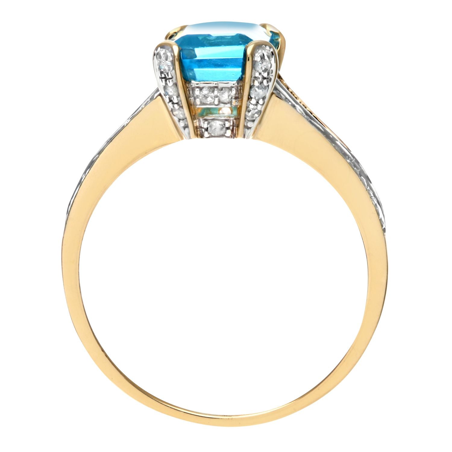 9ct Gold  Diamond Emerald Cut Blue Topaz Art Deco Solitaire Ring - PR0AXL6767YBT