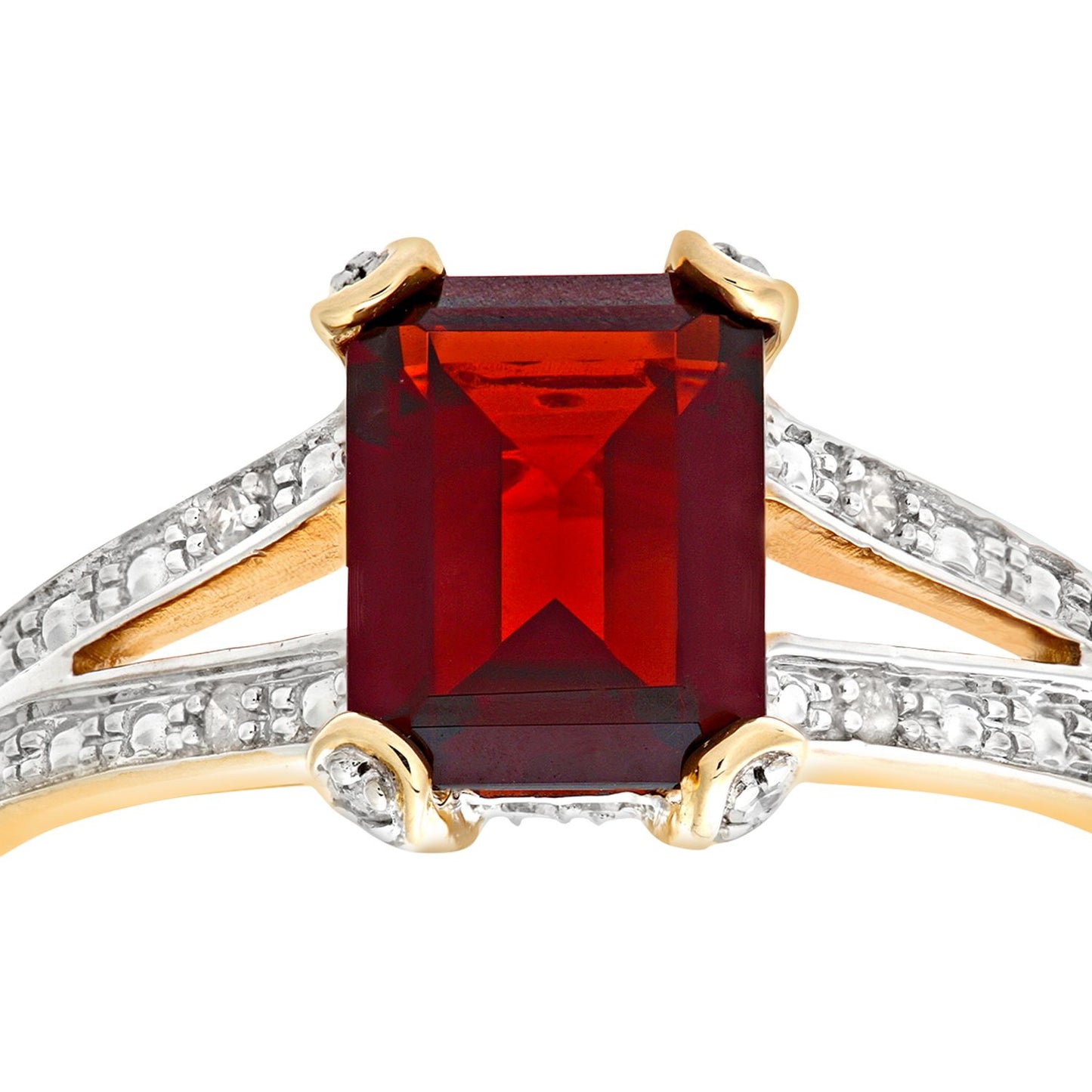 9ct Gold  Diamond Emerald Cut Garnet Art Deco Solitaire Ring - PR0AXL6767YGT