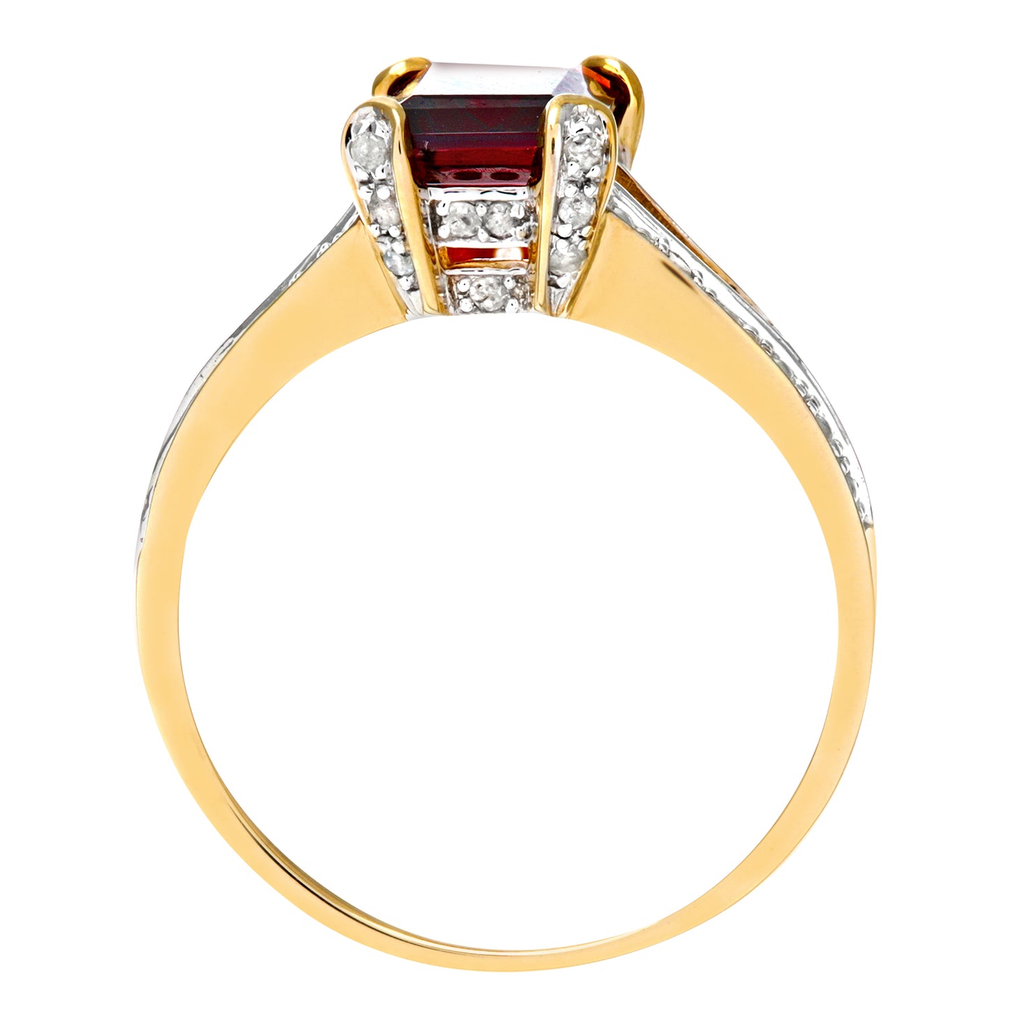 9ct Gold  Diamond Emerald Cut Garnet Art Deco Solitaire Ring - PR0AXL6767YGT