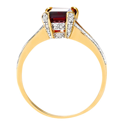 9ct Gold  Diamond Emerald Cut Garnet Art Deco Solitaire Ring - PR0AXL6767YGT