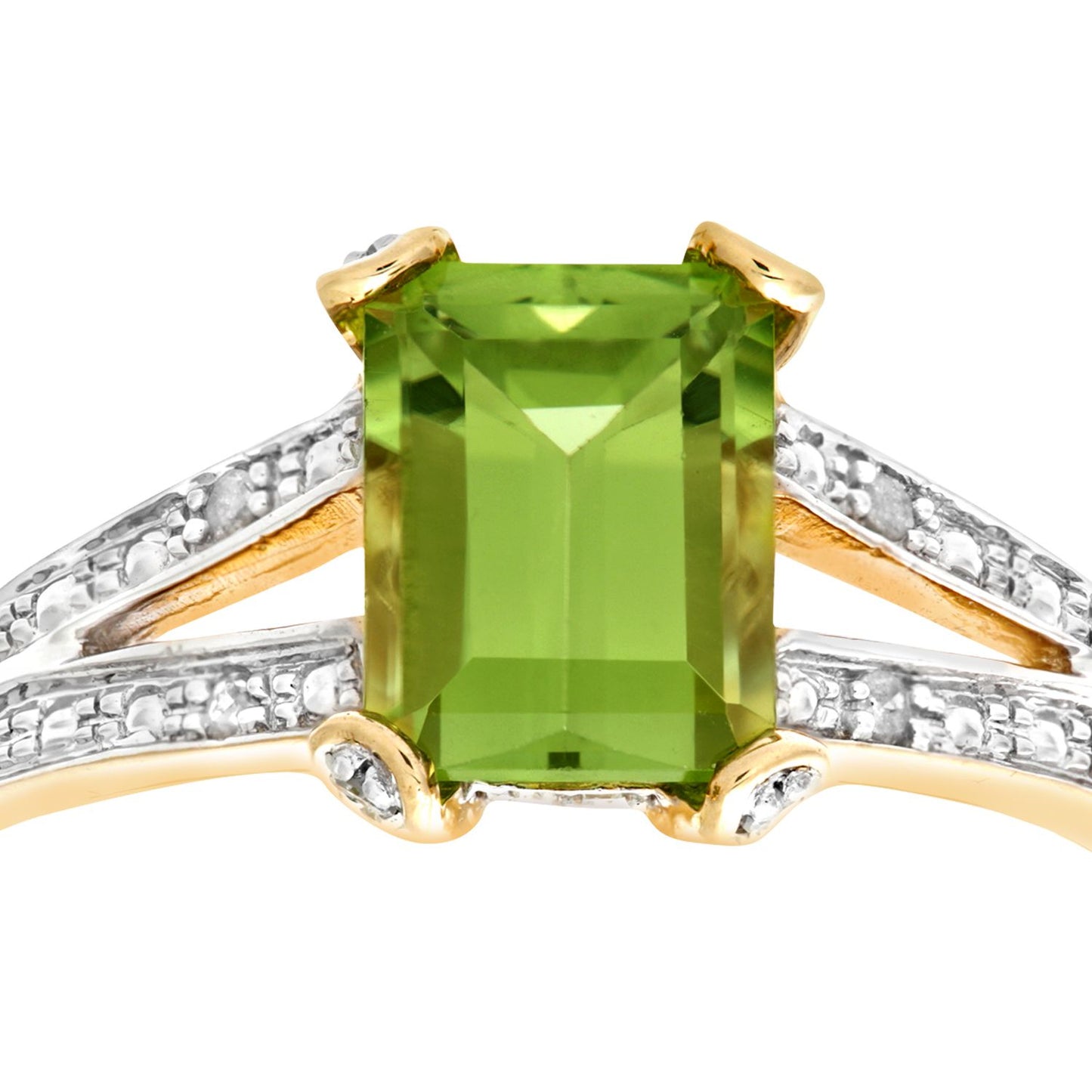 9ct Gold  Diamond Emerald Cut Peridot Art Deco Solitaire Ring - PR0AXL6767YPD