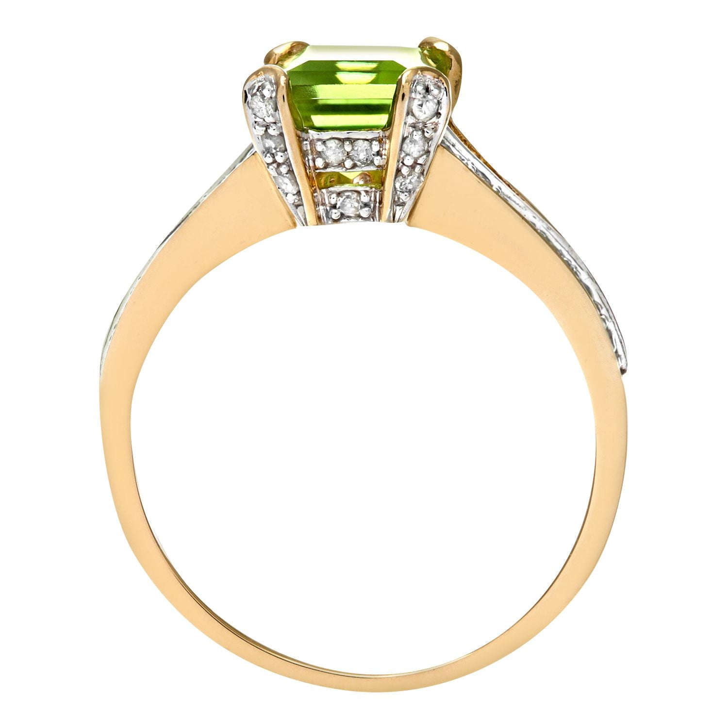 9ct Gold  Diamond Emerald Cut Peridot Art Deco Solitaire Ring - PR0AXL6767YPD