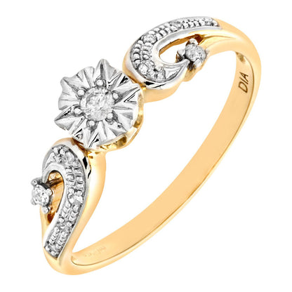 9ct Gold  10pts Diamond Ribbon Wave Illusion Star Solitaire Ring - PR0AXL6811Y
