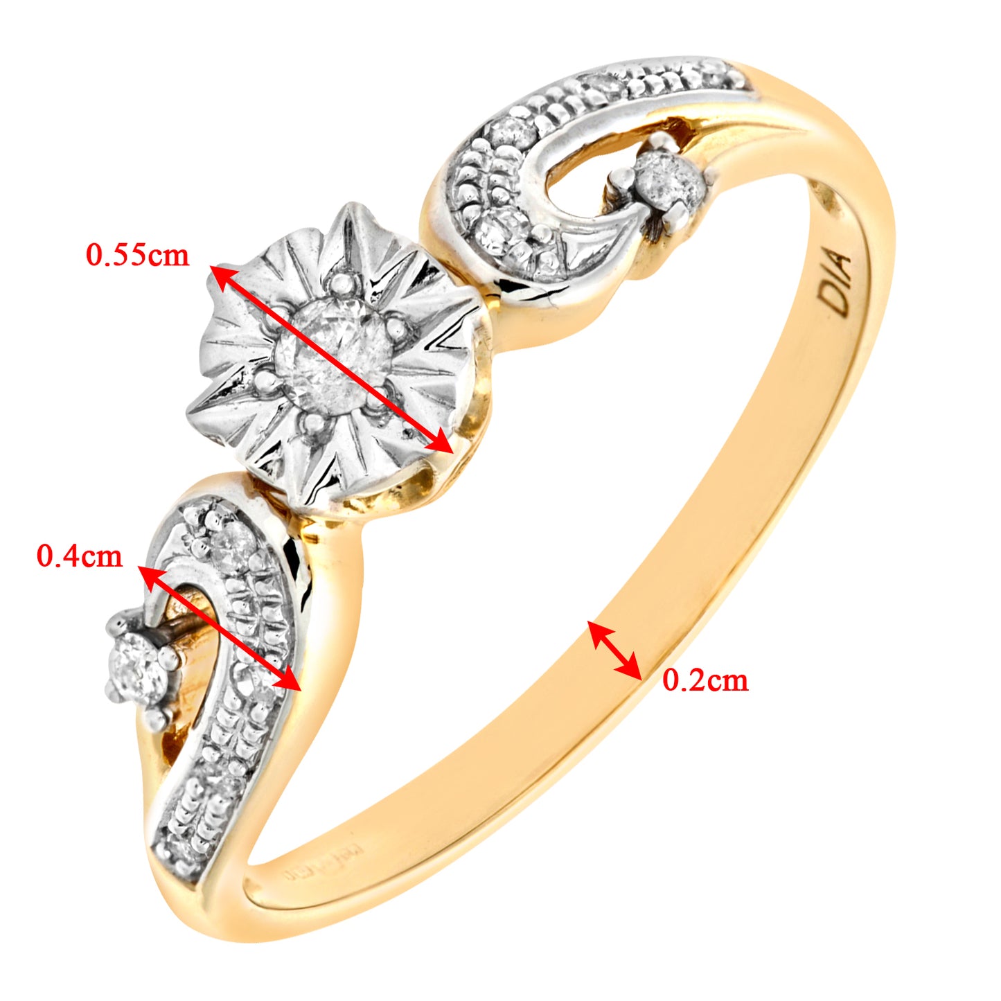 9ct Gold  10pts Diamond Ribbon Wave Illusion Star Solitaire Ring - PR0AXL6811Y