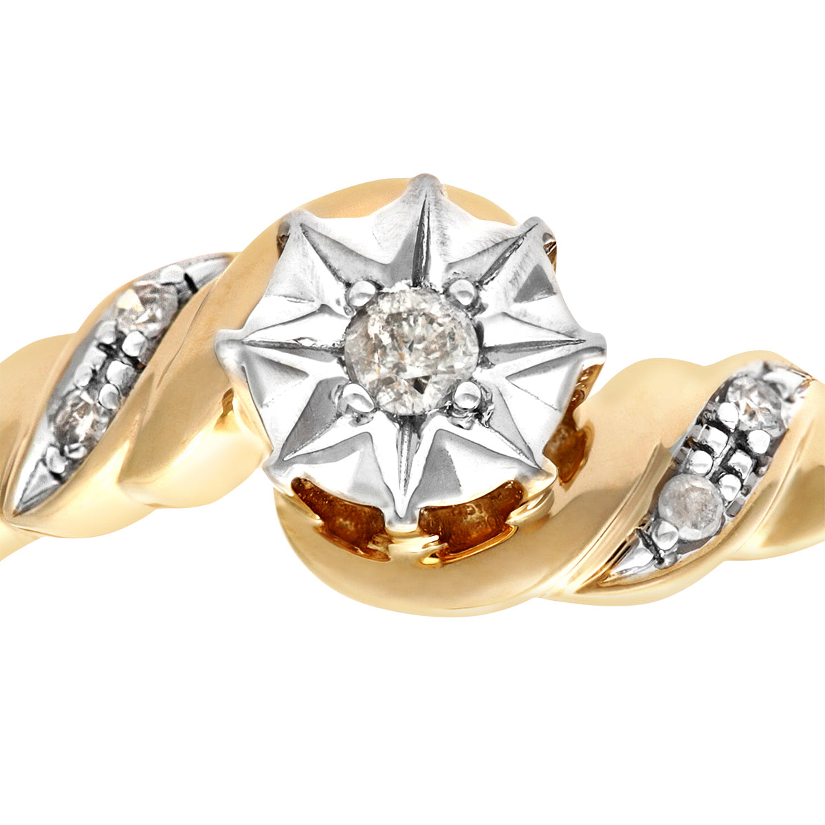 9ct White Gold  Diamond Ribbon Twist Illusion Star Solitaire Ring - PR0AXL6812W