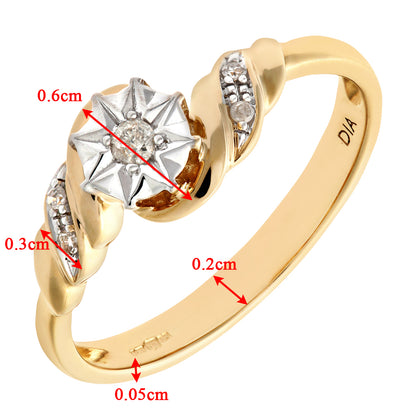 9ct White Gold  Diamond Ribbon Twist Illusion Star Solitaire Ring - PR0AXL6812W
